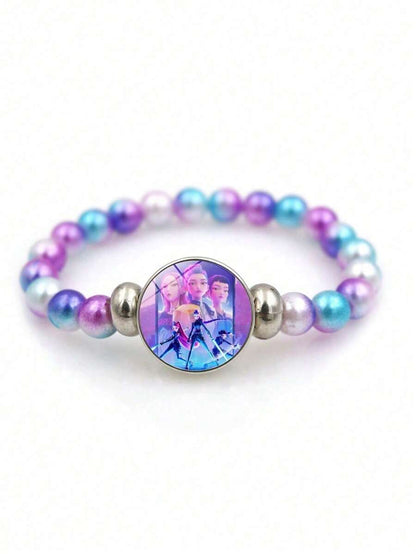 K-Pop Demon Hunters pastel pearl bead bracelet with character charm