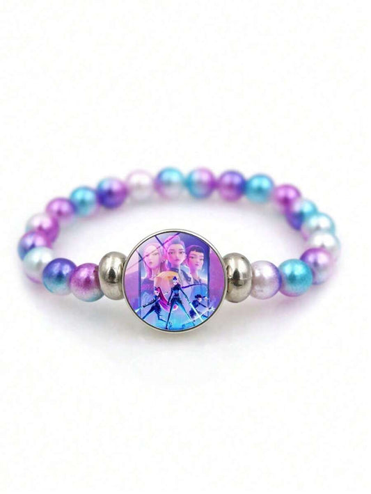 K-Pop Demon Hunters pastel pearl bead bracelet with character charm