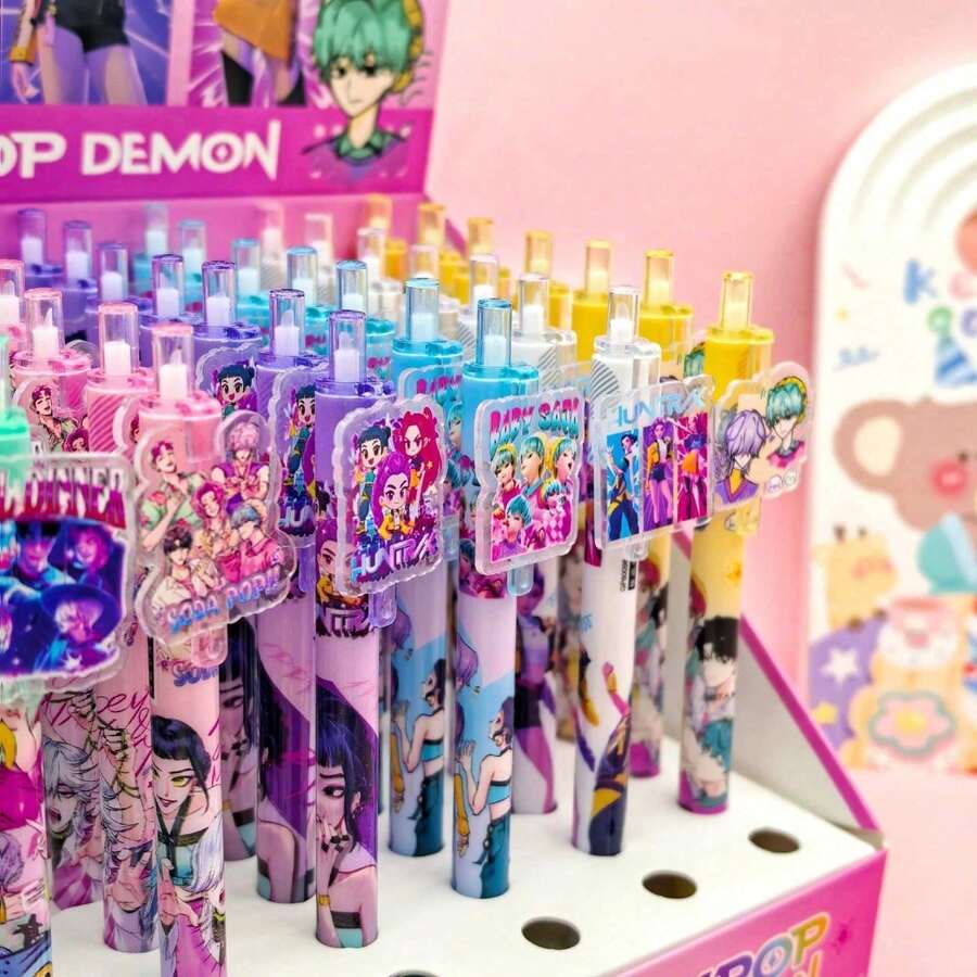 K-Pop Demon Hunters gel pens with acrylic character charms