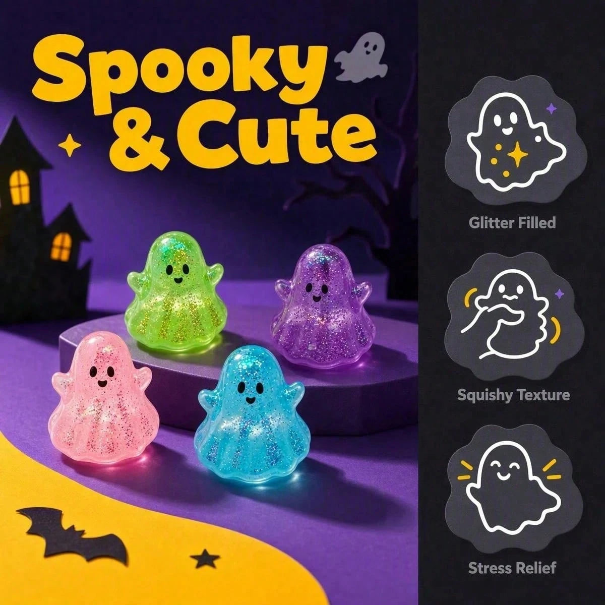 Sequin ghost squishy being squeezed