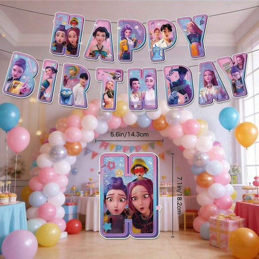 K-Pop Demon Hunters Happy Birthday banner and poster party set