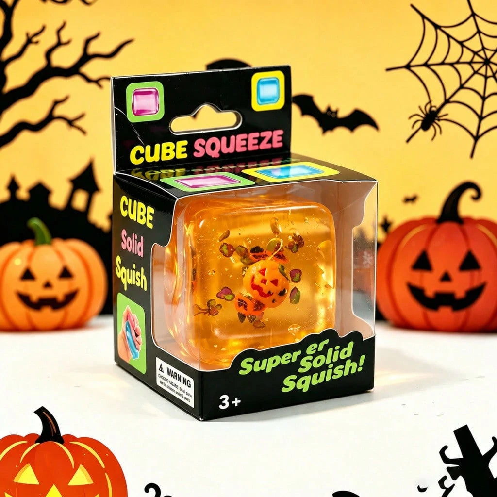 Orange Halloween jelly cube squishy in box