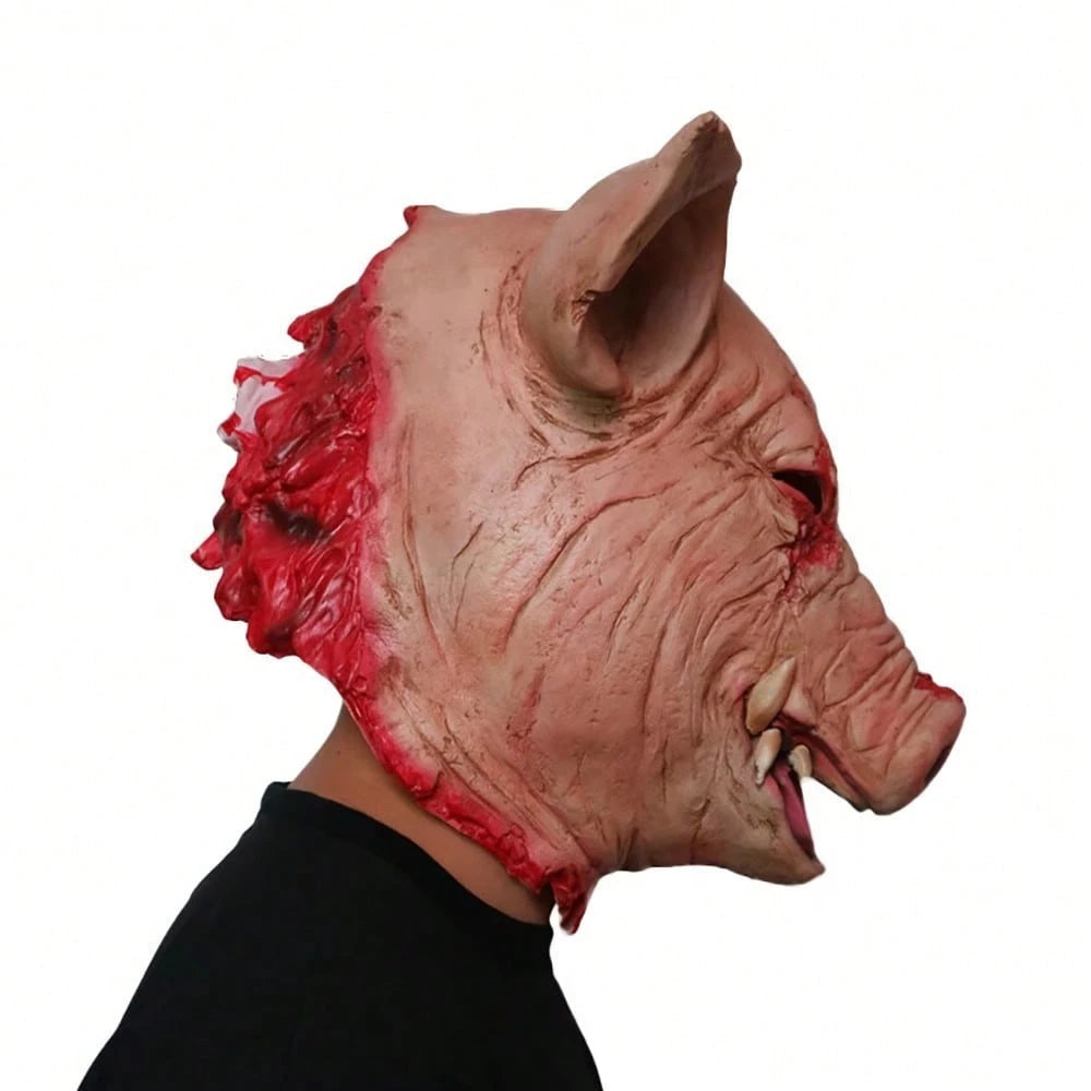 Scary Pig Head Latex Mask – side