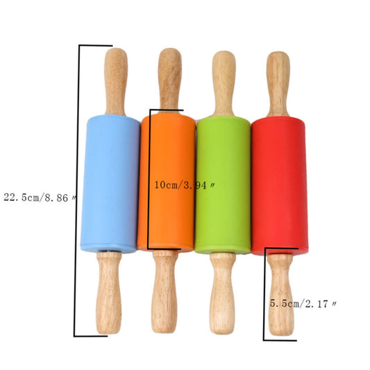 Mini Rolling Pin, Kids Rolling Pins Wooden Handle Non-Stick Silicone Rolling Pins Pastry