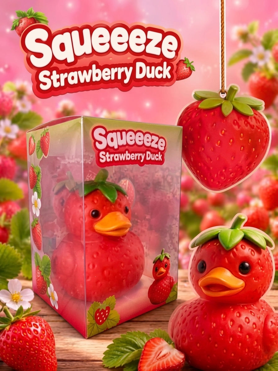 Strawberry  Duck Squishy Toy – Soft Slow-Rising Stress Relief Fidget