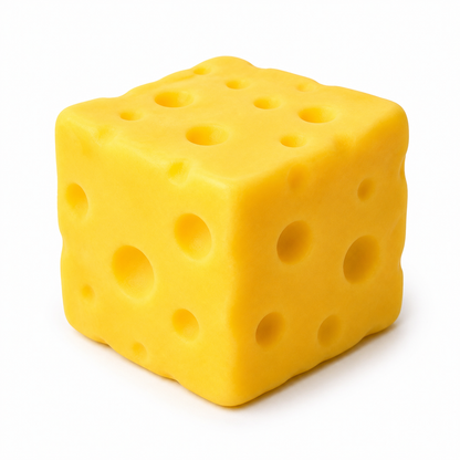 Extra-large yellow cheese block squishy on white background