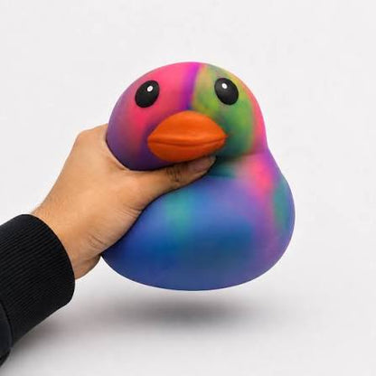 Jumbo Rainbow Tie-Dye Duck Squishy Toy – Soft Slow-Rising Stress Relief Fidget