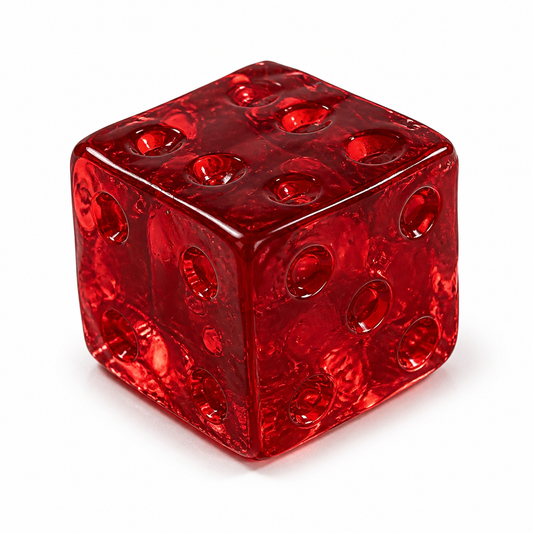 Transparent red jelly cube squishy on white background
