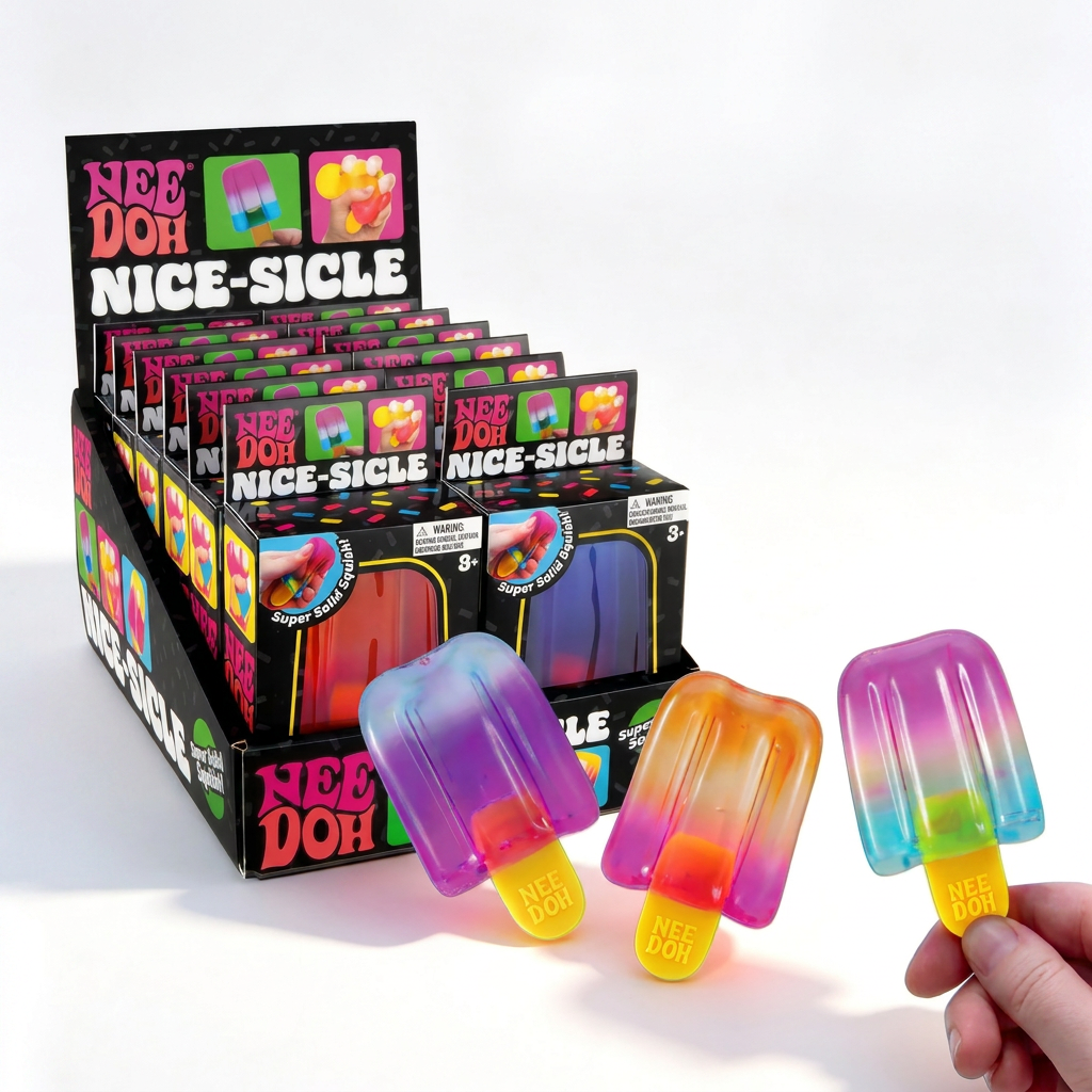 NeeDoh Nice-Sicle gradient popsicle squishies with retail display box on white background