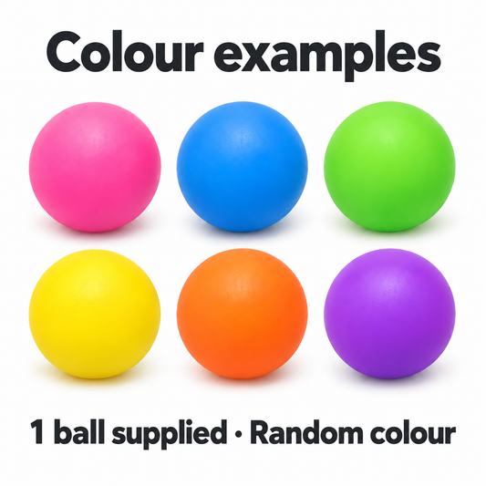 Six example stress-ball colours; one ball supplied at random