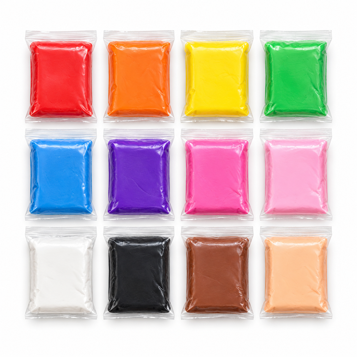 Complete set of 12 colours of air-dry clay in individual packets