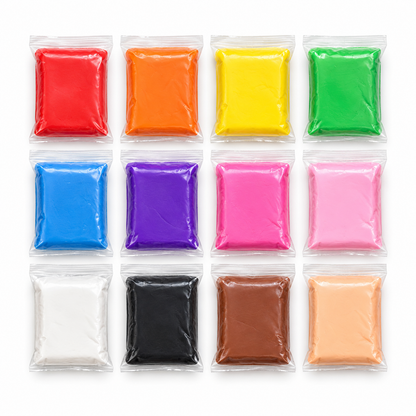 Complete set of 12 colours of air-dry clay in individual packets