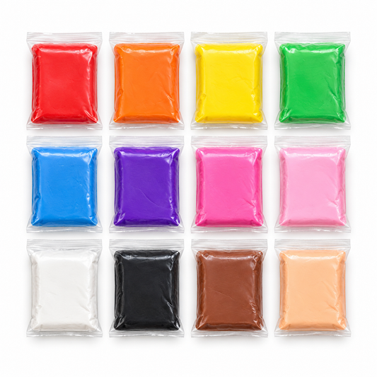 Complete set of 12 colours of air-dry clay in individual packets