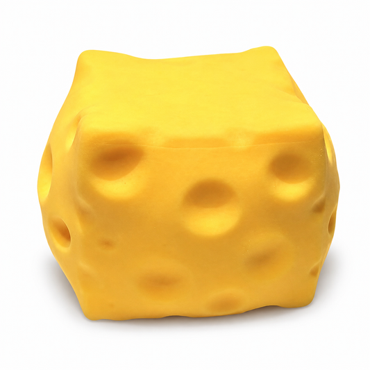 Mini Cheese Cube Squishy; isolated product on a white background