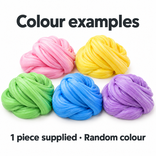 Slime colour examples in pink, yellow, blue, purple and green; one piece supplied