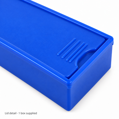 Close-up of the sliding lid on one plastic spider prank box