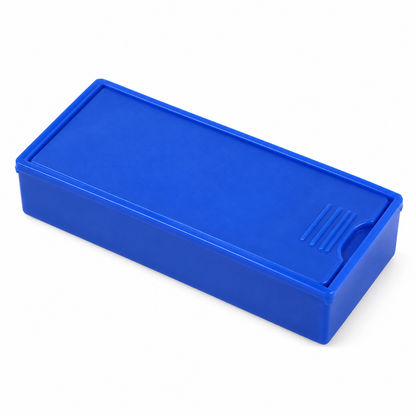 One closed blue plastic surprise spider prank box; colour supplied at random